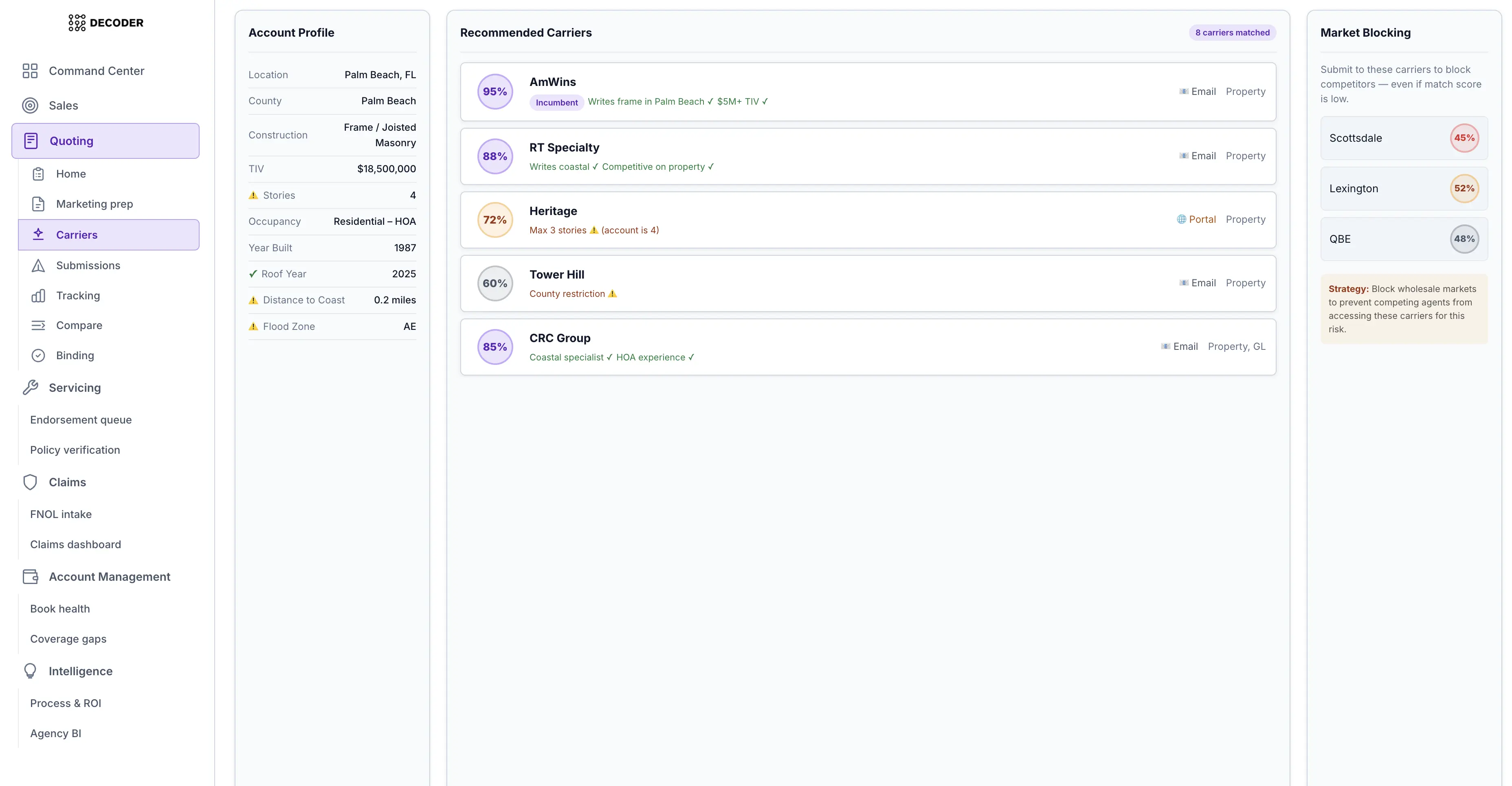 Decoder claims tracking pipeline